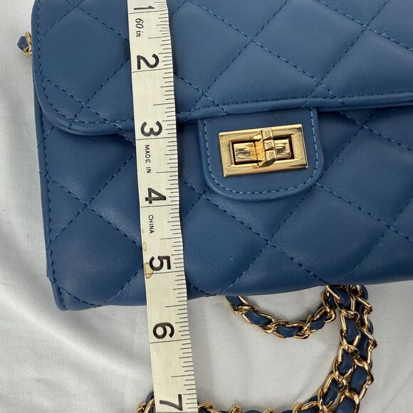 Quilted Chain Mini Purse Blue Ophelia Roe NEW gold chain strap - Picture 11 of 12